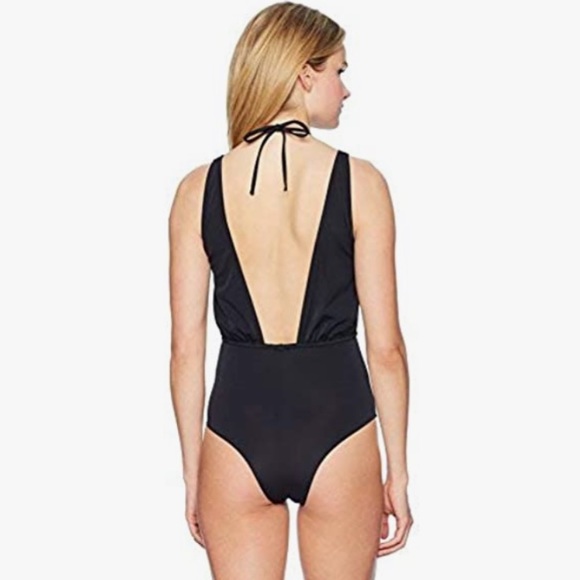 Guess Low Plunge Jet Black Swimsuit With Ring Detail Size Small - Picture 2 of 6
